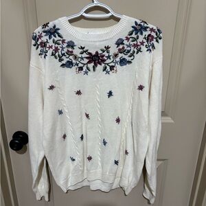 Vintage Alfred Dunner Cream Sweater with Floral Embroidery